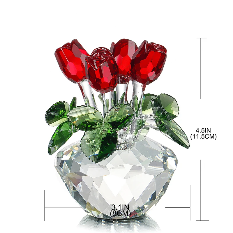 H D Kristal Merah Mawar Bunga Patung Buket Bunga Musim Semi