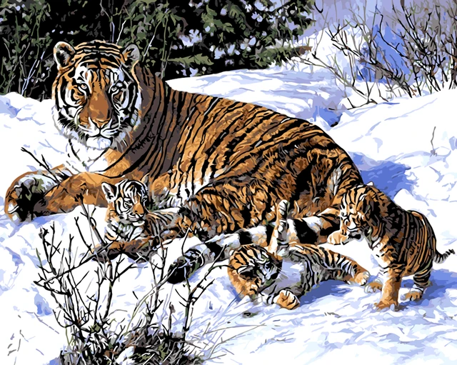 Frameless Harimau Hewan Diy Lukisan Dengan Nomor Kit Mewarnai Menggambar Rumah Karya Seni Minyak Lukisan Pada