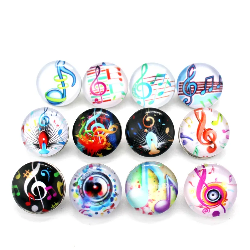 

New Arrive mix musical note snap button 10pcs/lot round glass interchangeable snap charms fit snap bracelet necklace DIY jewelry