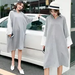 561 # Большой Размеры свободные для беременных Длинные Блузки 2018 осень Корейский стиль, модная одежда для беременных Для женщин осень Лен