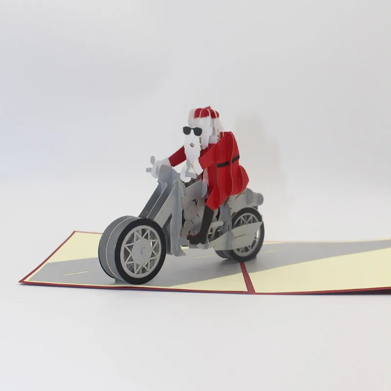 3D лазерная вырезка своими руками модная мотоциклетная крутая бумага Санта Клауса для приглашения поздравительной открытки Открытка для взрослых детей креативный подарок