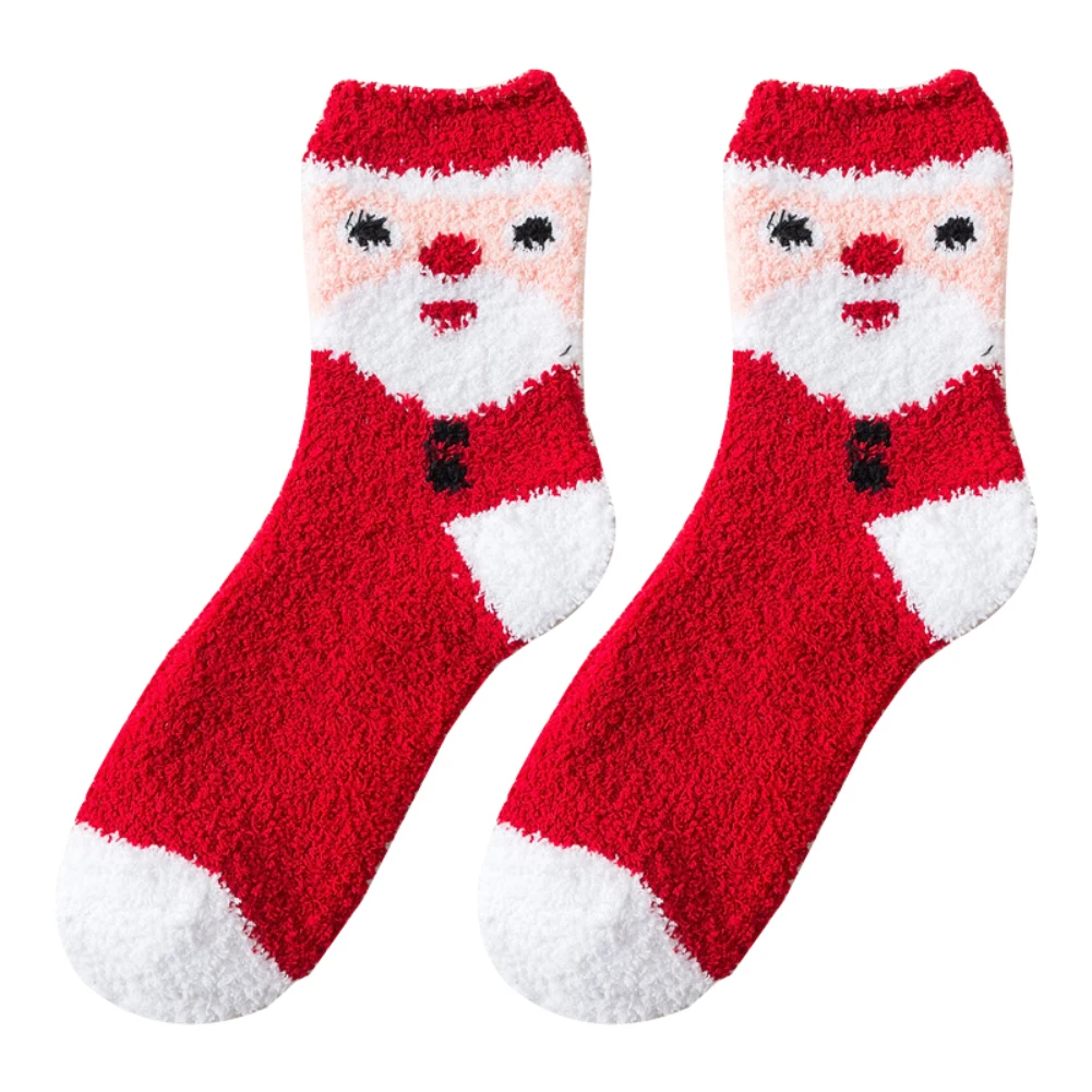 Милый Рождественский Санта Клаус полосатый коралловый флис теплые пушистые зимние носки-тапочки для женщин