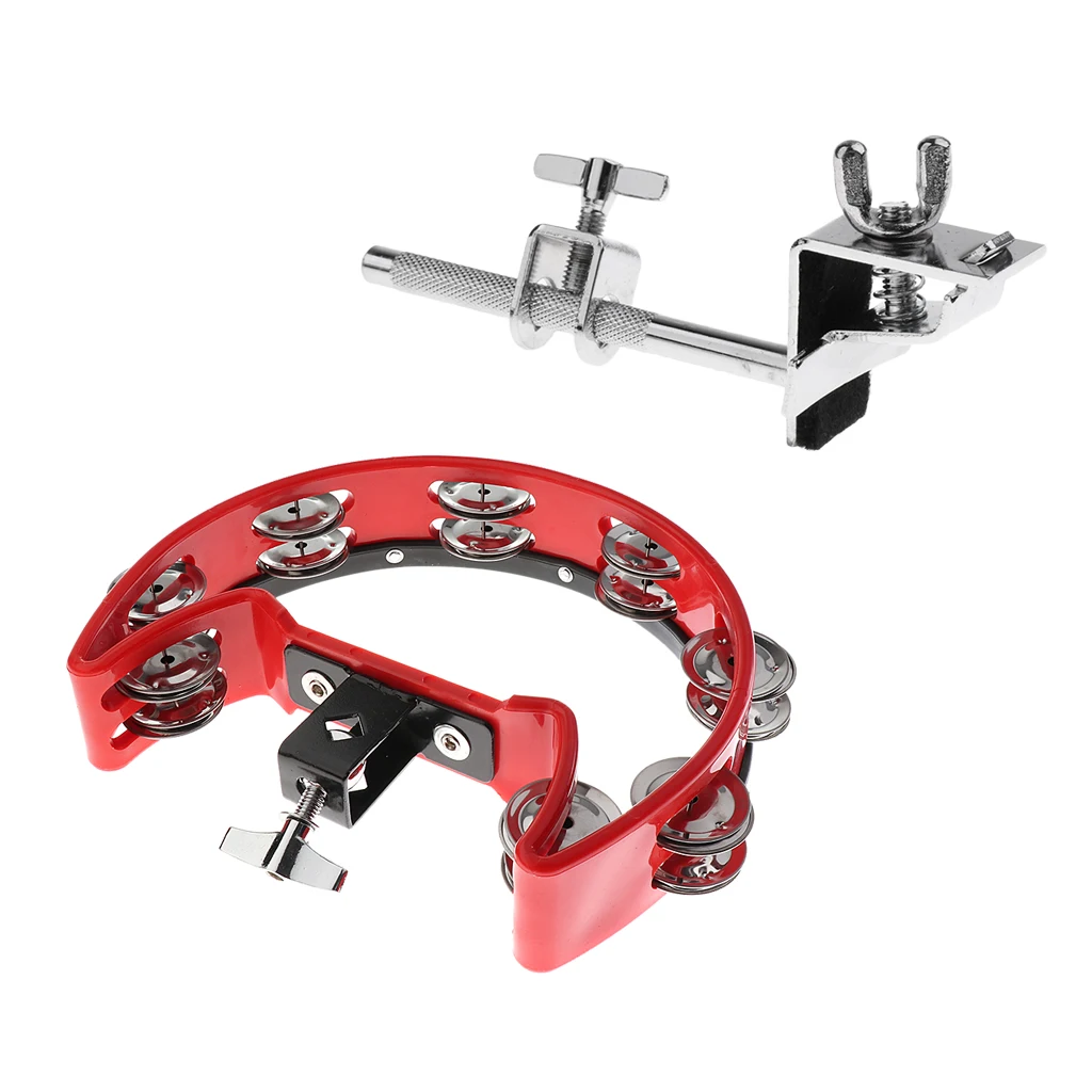 Tambourine Rattle Percussion with Clip Holder for Stage Performance Accompaniment