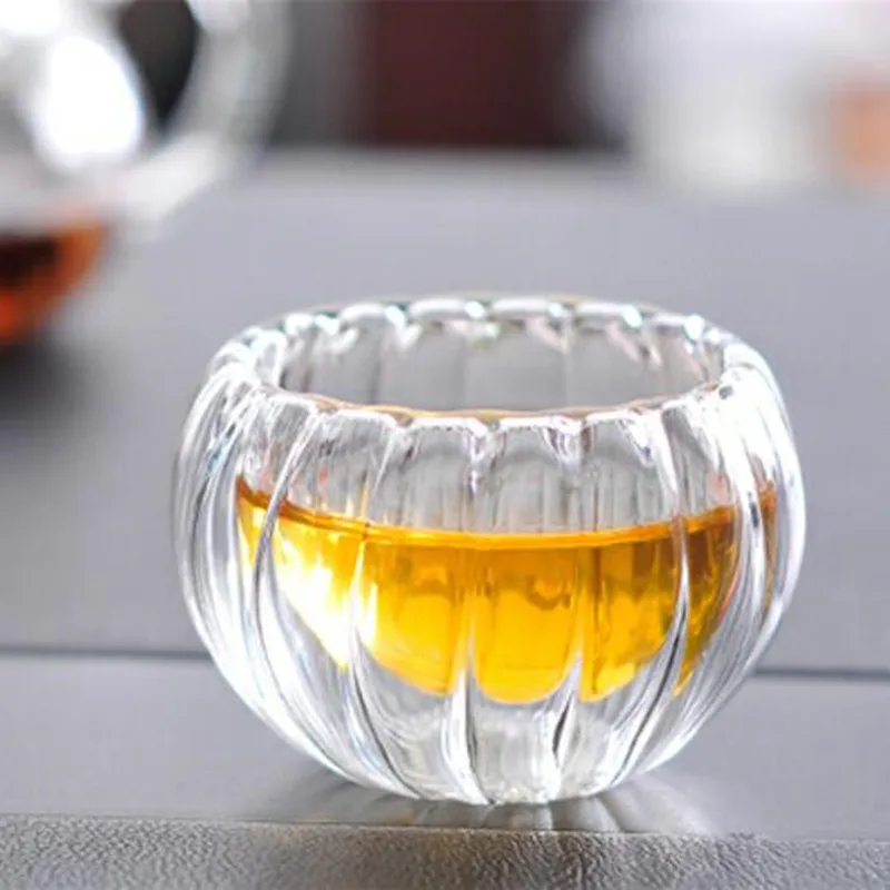 

2020 Hot Handmade Tea Sets 50ml 6pcs/Lot Stripe Heat Resistant Double Wall Small Glass Mug Chinese Teaset Flower Tea Water Cup