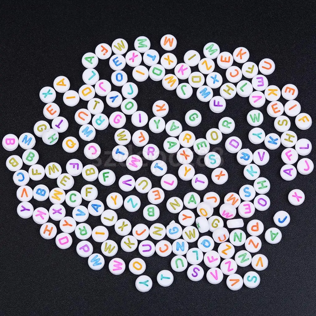 200 Pcs Round Acrylic Mixed Color Alphabet Loose Spacer Beads For Jewelry Making 7 mm Letter Beads Charms Bracelet Necklace