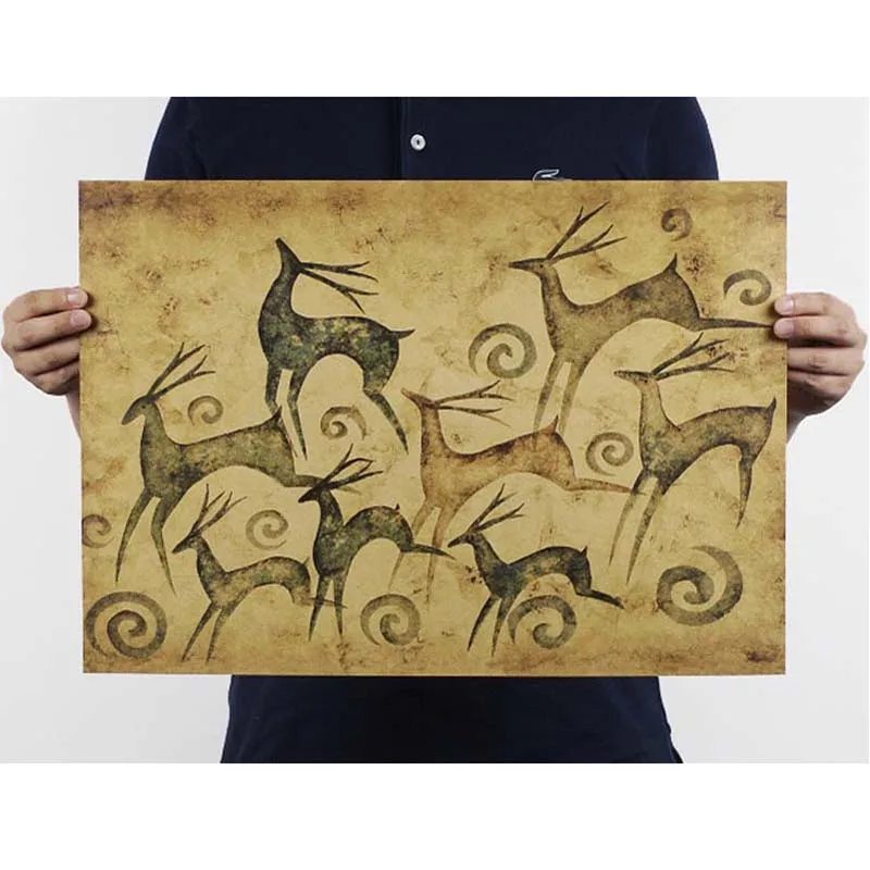 

LAITANG Fortune Deer Vintage Poster Kraft Paper Wall Sticker Living Room Home Decor Frameless Decorative painting Retro Poster