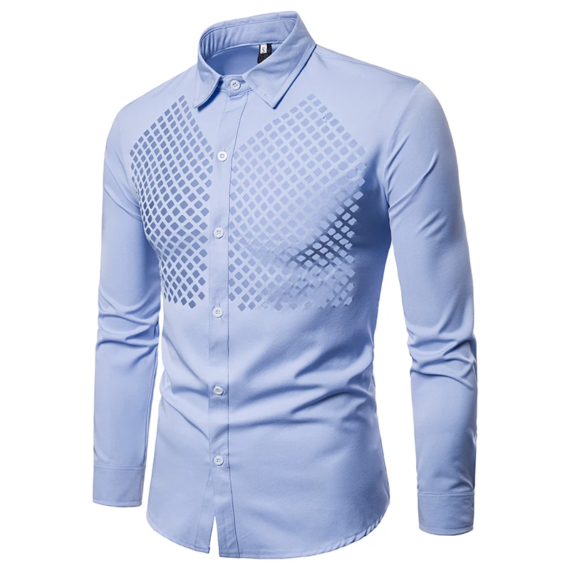 Solid Chest Hollow Grenadine Design Male Long Sleeve Shirt Men Turn-down collar Breathable  Shirt Bar Hairstylist Fashions