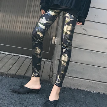 

Women Faux Leather Wash Gold Legging Pants Faux Snake Skin Skinny Women Slim Pencil Pants