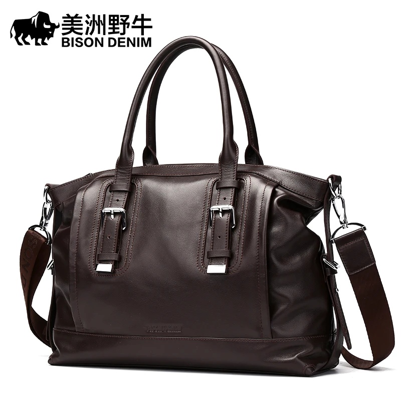 BISON DENIM Men Shoulder Bags Brand Genuine Leather Handbag Cowhide Messenger Bag Men s Briefcases Travel