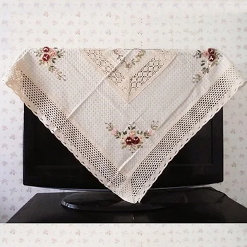 

vezon Hot Sale Cotton / Linen Elegant Crocheted Tablecloths Floral Ribbon Embroidery Table Cloth Topper Covers