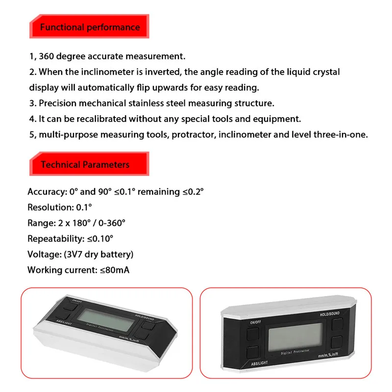 Digital Inclinometer Electronic Goniometers Protractor Level Multifunction 360 Angle Gauge Meter Measuring Leveling Tools  (5)