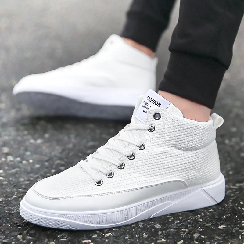 

High Top Shoes 2019 Fashion Comfortable Men Casual Shoes Men Sneakers Lace Up Trainers White Sneakers Men Shoes Male Footwear