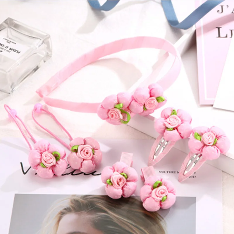 

7PCS/Lot Baby Girls Cute Hair Accessories Set Bow Flower Pearl Hair Clips Elastic Hair Bands Headbands Kids Headwear Hairbands