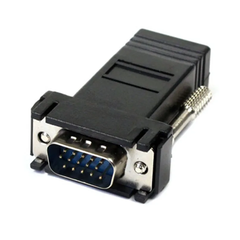 

2017 Universal VGA Extender Male To Lan Cat5 Cat5e RJ45 Ethernet Female Adapter for PC Desktop Computer Black