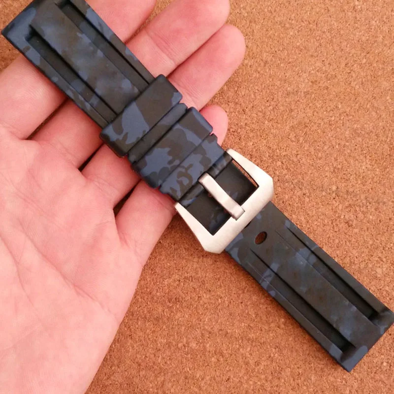 

Watch accessories for Panerai Panerai strap rubber watch with movement silicone strap 22 / 24mm blue camouflage