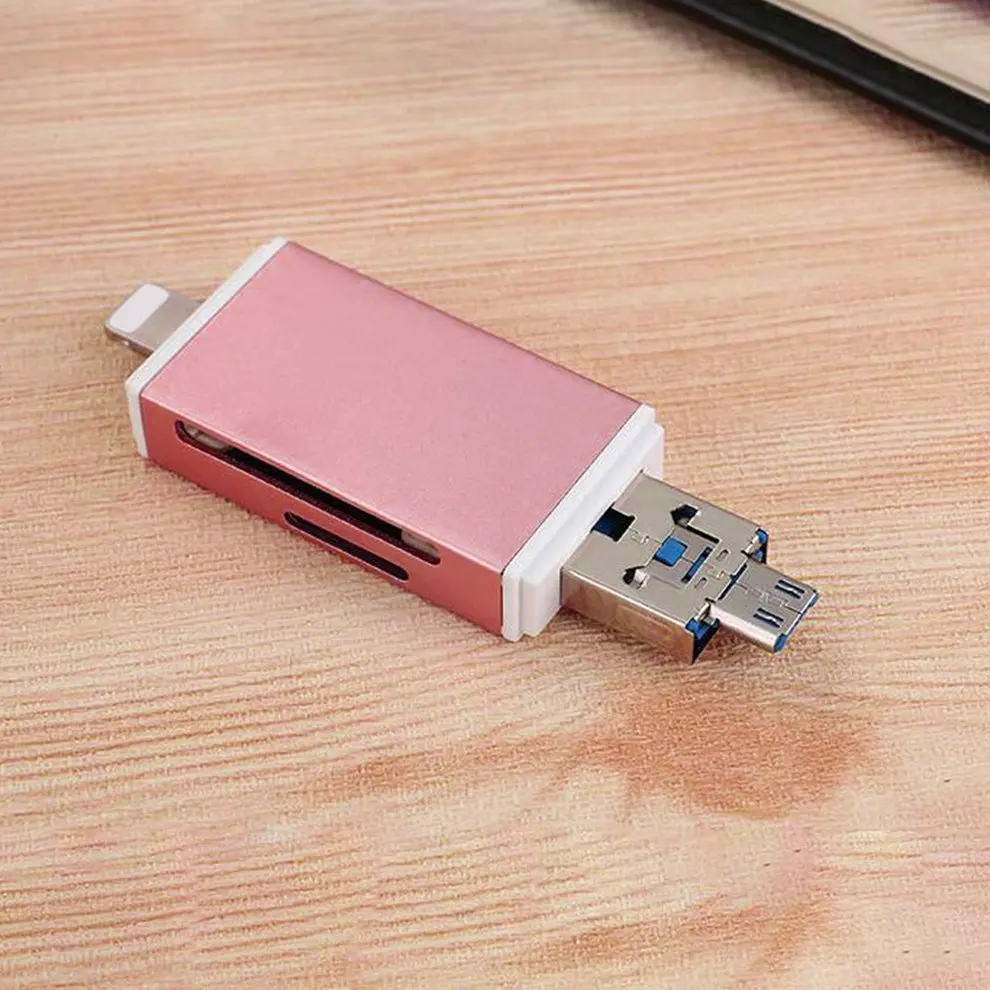 

5pcs Rose gold Portable Mini 3 In 1 TF Secure Digital Memory Card OTG Card Reader Expansion Card For IOS For Android Computer