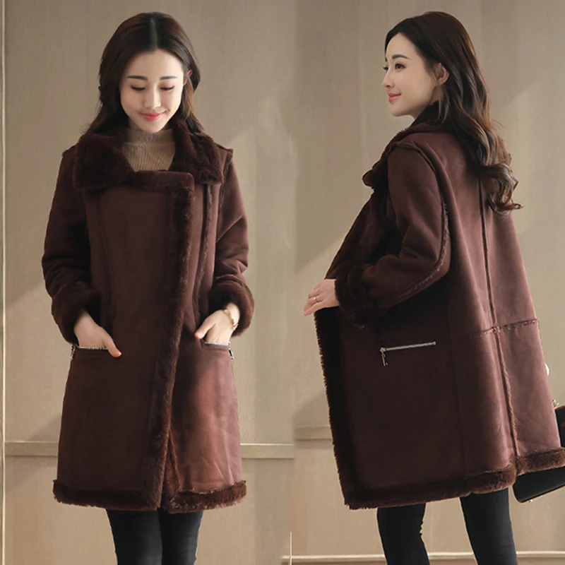 Survêtement Zipper Moyen Coton Laine Long Manches Femmes Parkas S D'agneau Color En Solides Vestes 2xl Longues Green coffee Hiver Femme Manteaux Casual Épais azvv8