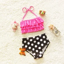 Летняя одежда для девочек в горошек, детский купальник, детский купальный костюм, 4 шт./лот WZ18