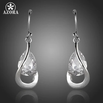 

AZORA Elegant Princess Clear Cubic Zirconia Stylish Tear Drop Earrings for Women TE0154