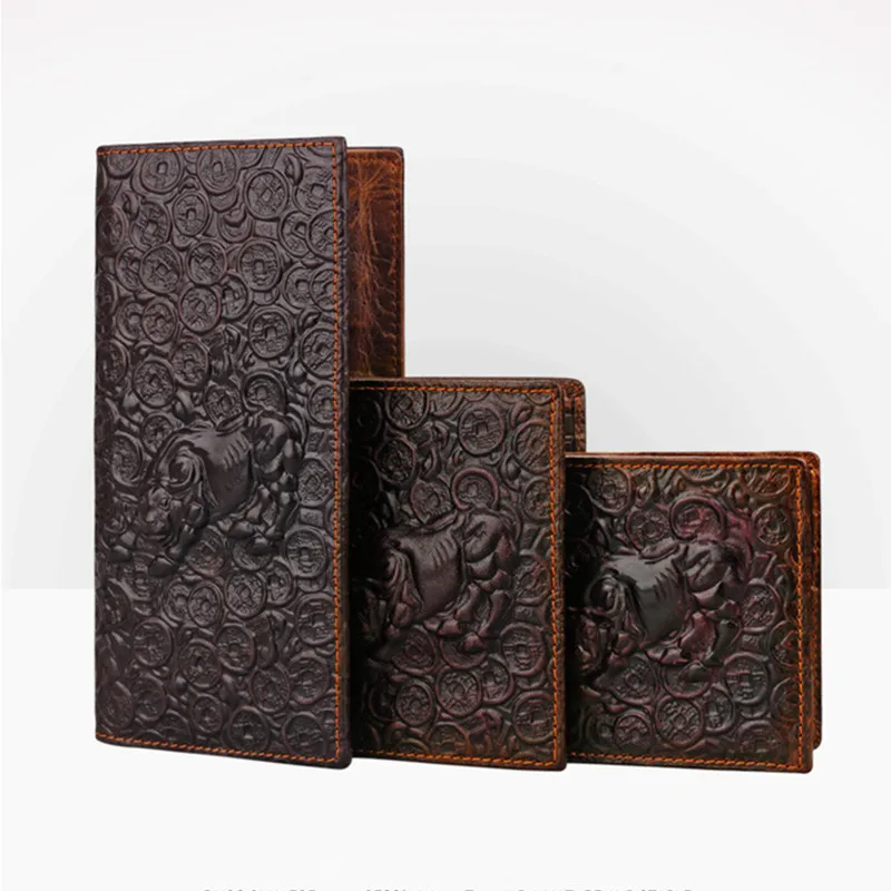 

Top Quality Genuine Leather Mens Vintage Style Wallet Purses Design Of 8 Kinds of Animal 3D Lines Clutch Bag Credit Card Slot