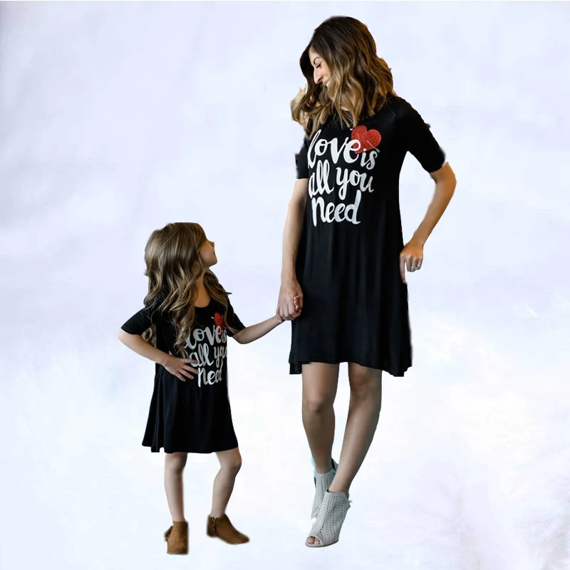 

Family matching clothing new Summer 2019 Fashion mom girls dress letter love printing outfits mum and daughter clothes