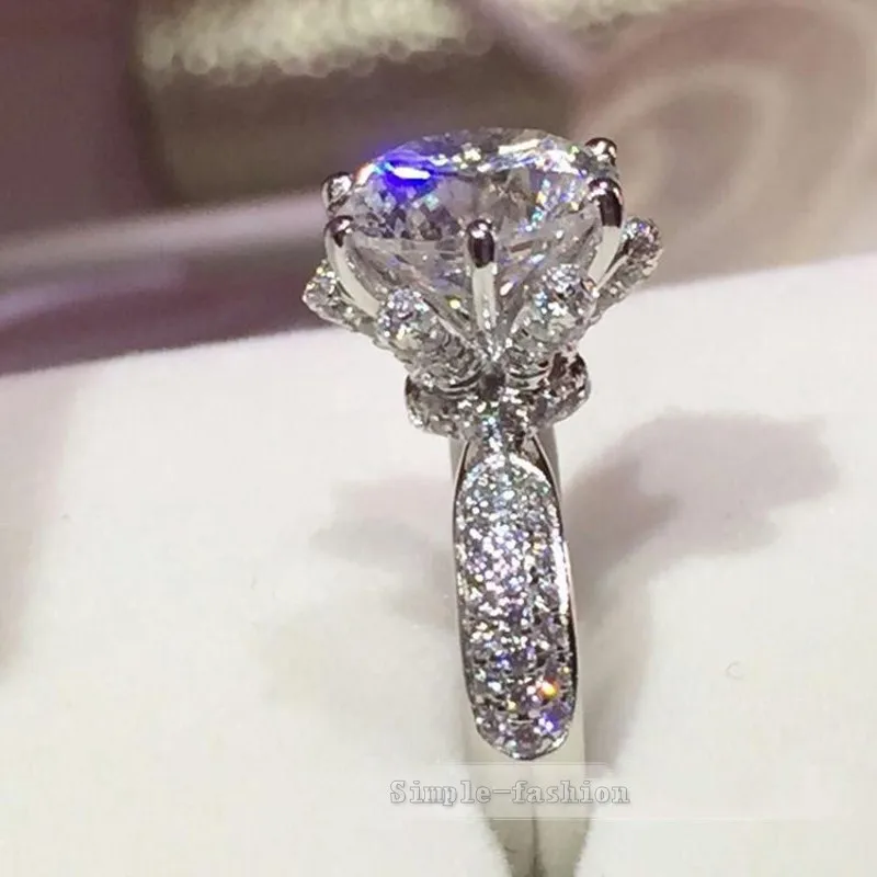 Модное ювелирное изделие, Стильное кольцо в цветочек, 3ct 5A, циркон, камень, 925 пробы, серебро, Женское Обручальное кольцо, Sz 5-11