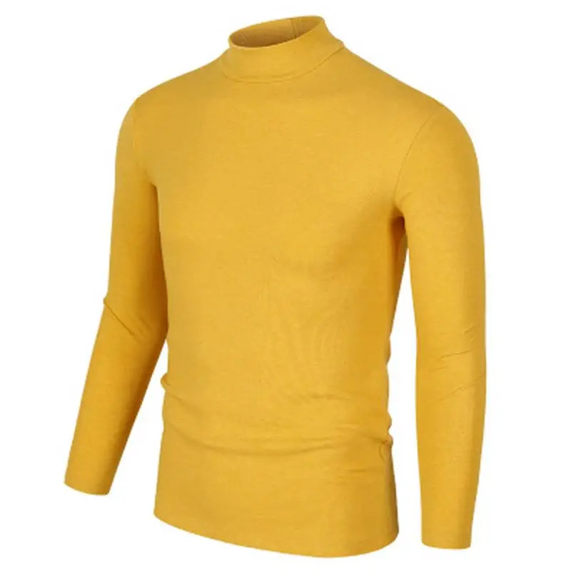 Мужская футболка, футболка с длинным рукавом, футболка с высоким воротником, хлопковые футболки на зиму и весну, базовая футболка, Мужская одежда, топы, уличная одежда - Цвет: yellow