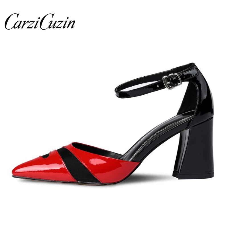 

RIZABINA Real Leather High Heel Sandals Women Party Wedding Office Ladies Summer Shoes Women Buckle Club Sandals Size 34-39