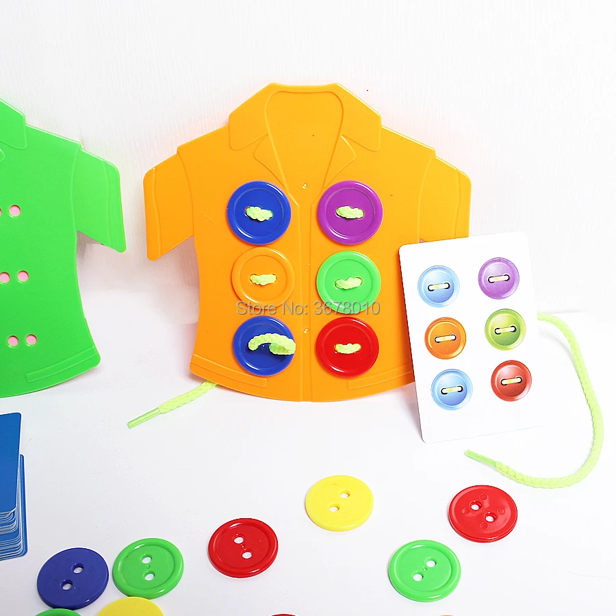 Jogo de Tabuleiro Botão Enfiar Puzzle Roupas Botões Lacing Brinquedo Usando Corda Threading Montessori Sensorial Brinquedos Educativos Primeiros 8 Cor e forma