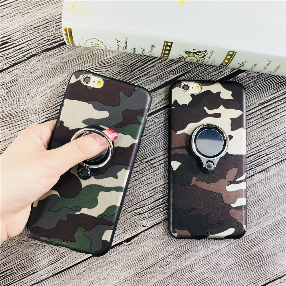 Cases For Iphone 6 Car Holder Stand Magnetic Suction Finger Ring TPU Phone Case IPhone 6S Plus Retro Green Camo Back Cover |