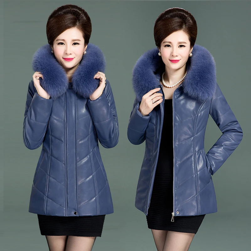 Leather Jacket Women Fur Collar Middle Age Women Coats And Jackets Leather Coats Women Winter Jacket Long 2018 New LZ987  (6)
