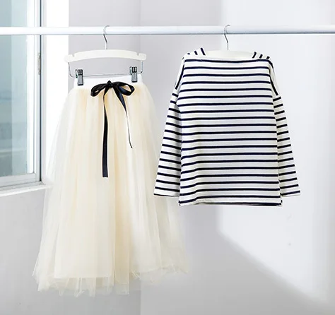 Коллекция года, осенний комплект одежды для девочек, костюмы для подростков Детские Полосатые футболки с длинными рукавами длинная юбка-пачка комплекты из 2 предметов возраст от 3 до 14 лет