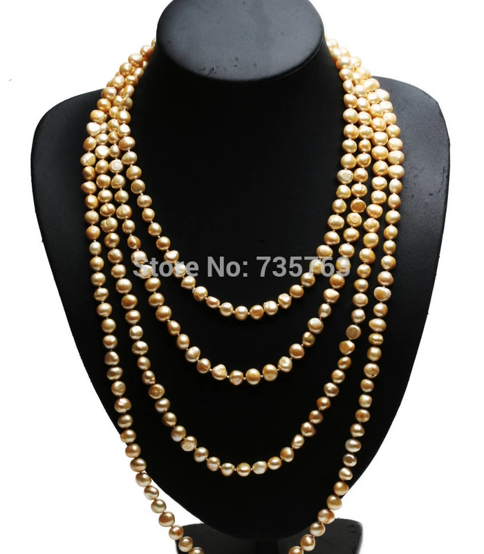 

b 0015217 100" Long Yellow Color Baroque Natural Cultured Freshwater Pearl Necklace 80