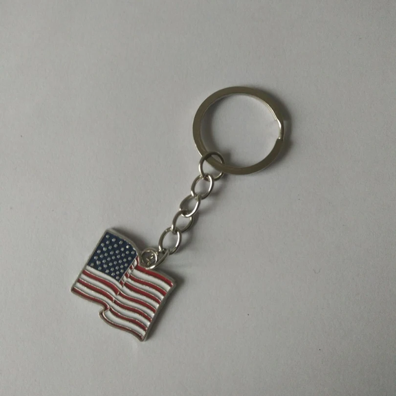 Zinc Alloy Mini Enamel American Flag Key Chain Ring Holder Creative
