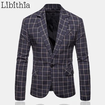 Tanie Mężczyźni Na Co Dzień Jeden Przycisk Blazers Plaid Luksusowe Party Męskie Nowe Zimowe Tuxedo Sukienka Garnitur Weselny Męskie M-3XL Szary Czarny Szary T265