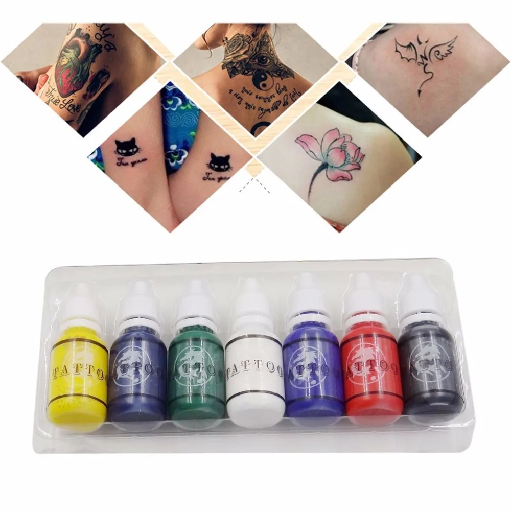 7 Colors Bottles Tattoo Ink Pigment Set Kits Body Arts Tattoos Beauty