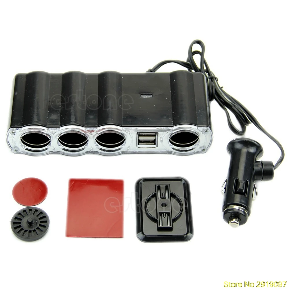 

1PC 4 Way Multi Socket Auto Car Cigarette Lighter Splitter USB Plug Adapter Charger Car Electronics Accessories Adapters