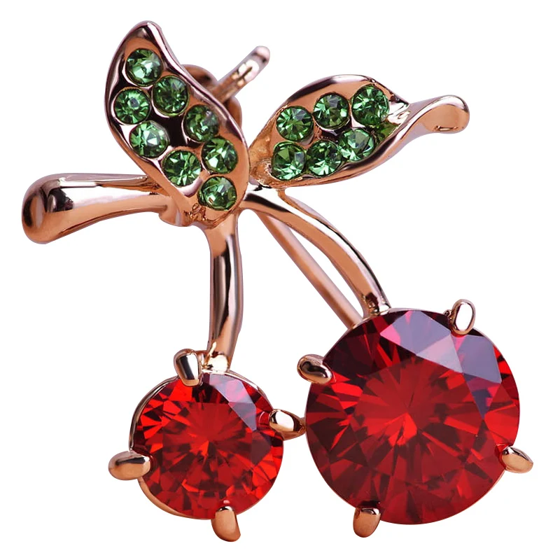 

Exquisite Red Cherry Brooches Prong Setting CZ Zirconia Fruit Brooch For Women Scarf Buckle Sweater Pins Rhinestone Broche uk