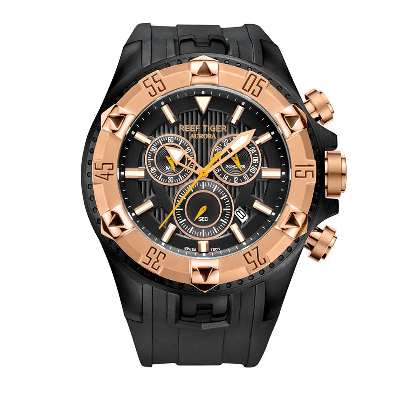 Риф Тигр/RT мужские спортивные часы кварцевые часы с хронографом и датой большой циферблат Супер Светящиеся Стальные дизайнерские часы RGA303 - Цвет: RGA303PBB