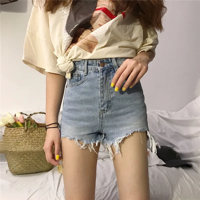 New high-waisted jeans for springsummer 2019 slim irregular wide-leg trousers and Korean baggy shorts for women's wear (3)
