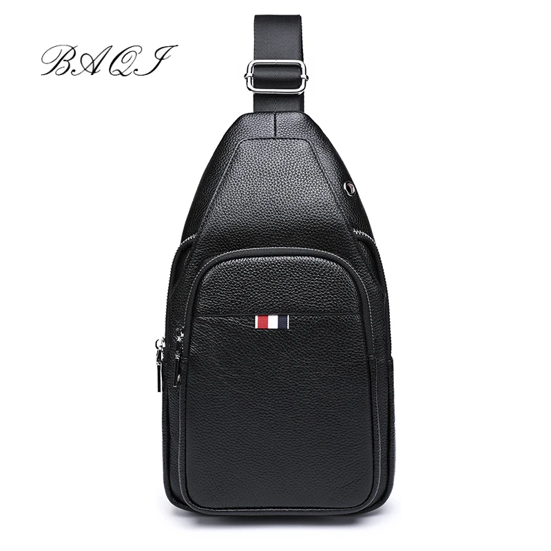 

BAQI Men's Crossbody Bag Chest Bag Men Messenger bag 2019 Fashion Designer Cow Leather Shoulder Bag Men Package Back pack Travel