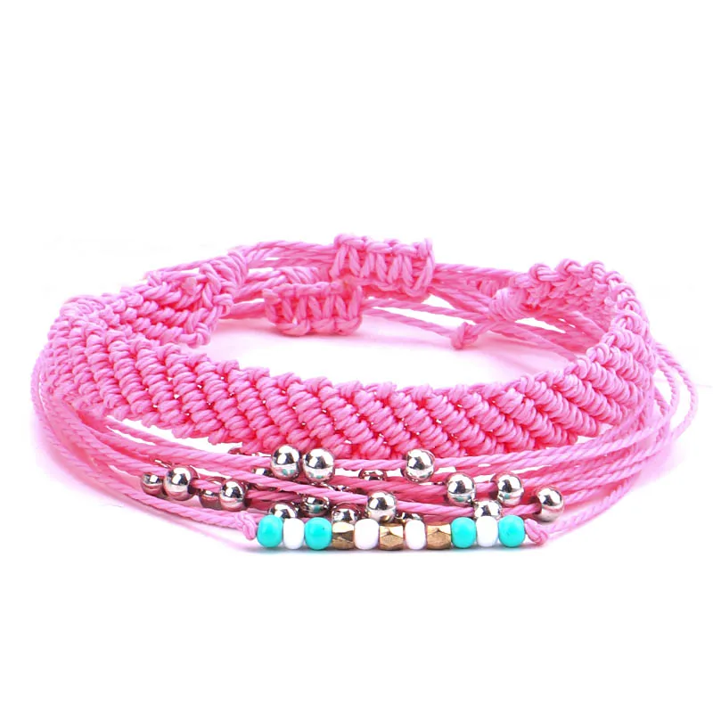 Богемский стиль Летний Пляжный плоский плетеный Браслет Водонепроницаемый струнный браслет ручной работы нежный бисерный браслет дружбы Femme - Окраска металла: pink