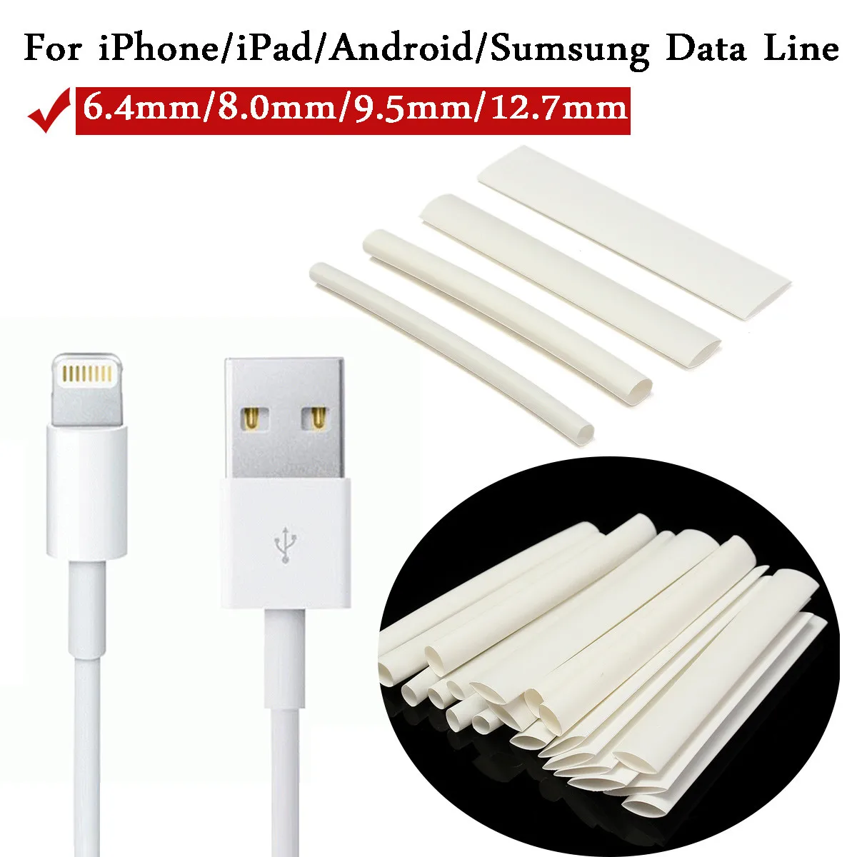 20pcs White 3/41 Heat Shrink Tubing Wrap Wire For Iphone For Ipad For