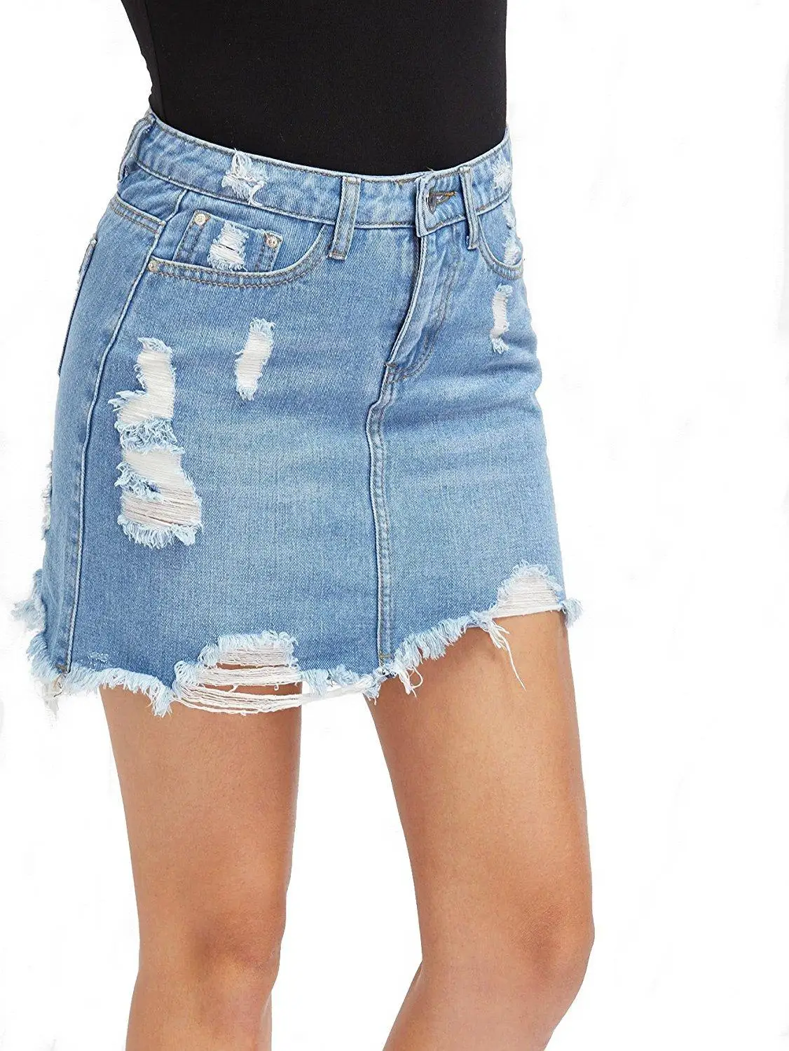 

2019 Summer Female Bodycon Skirts For Womens Pencil Denim High Waist Ripped Jeans Woman Tassel Black Skirt White Jeans Trousers