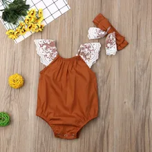 Pudcoco Одежда для новорожденных девочек сплошной Цвет кружевное платье без рукавов с оборками Детский комбинезон с повязкой-бантом, комплект из 2 предметов, наряды одежда из хлопка