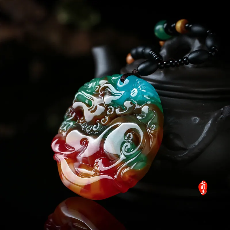 

China Natural Colorful Stone Hand-carved Pixiu Pendant Men and Women's Lucky Amulet Necklace to Attract wealth dropship