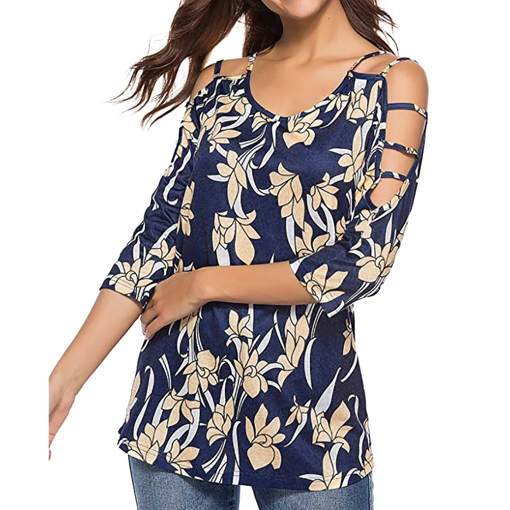 

ISHOWTIENDA 2019 Top Summer Women Blouse sexy Cropped Sleeve Top Print Off Shoulder Strap Round Neck Blouse blusas feminina Haut