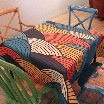 

Fashion Japanese Style Geometric Stripe Pattern Table Cloth Retro Living Room Tea Table Cloth Multi-function Camping Tablecloth
