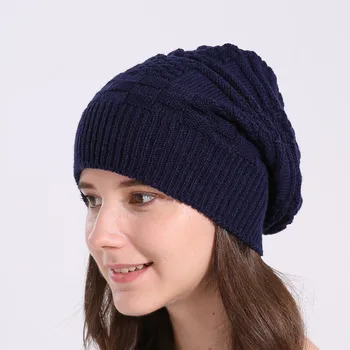

Women Knitted Cap Hat Skully Trendy Warm Chunky Soft Stretch Cable Knit Slouchy Beanie Winter Hats Ski Folding Plaid Beanie Cap