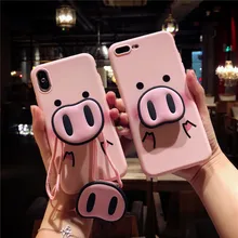 

Cute Pig Kickstand Nose Phone Case For iPhone XS Max XR X Cover Super Soft Holder + Strip For iPhone 6 6S 7 8 Plus Silicone Case